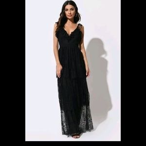 Crochet Lace Side Slit Maxi Dress